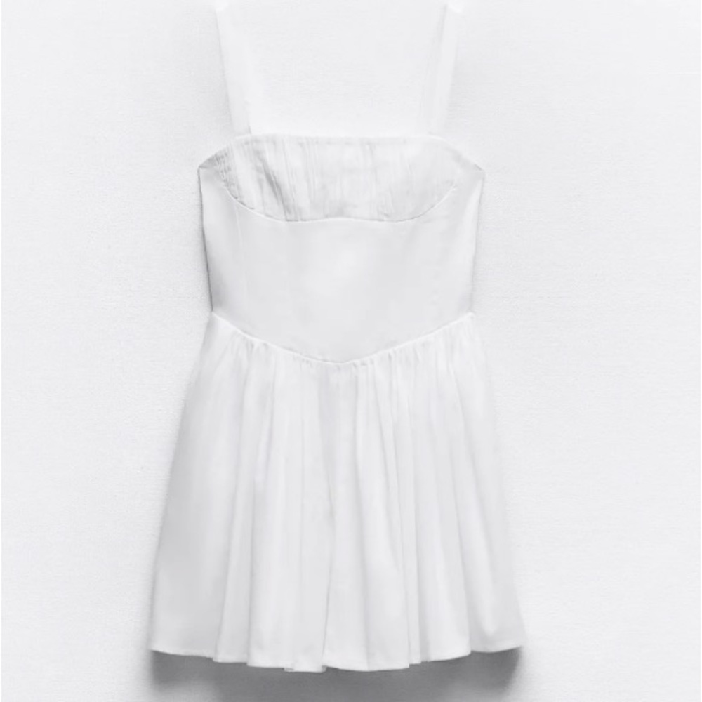 Zara White voluminous shirt Dress with pockets and a corset bodice size XS